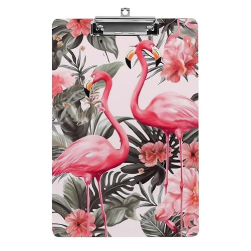 Acryl-Klemmbrett 32,5 x 21,6 cm, Flamingo-Blumendruck, A4-Klemmbrett in Briefgröße, Kunststoff-Klemmbrett mit niedrigem Profil-Clip für Krankenschwester, Lehrer, Büro und Schulbedarf von JTREHY