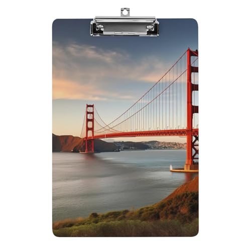 Acryl-Klemmbrett 32,5 x 21,6 cm, Golden Gate Bridge, bedrucktes A4-Klemmbrett in Briefgröße, Kunststoff-Klemmbrett mit niedrigem Profil-Clip für Krankenschwestern, Lehrer, Büro- und Schulbedarf von JTREHY