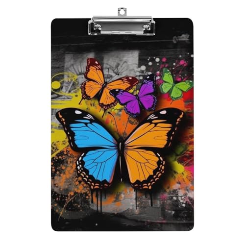 Acryl-Klemmbrett 32,5 x 21,6 cm, Graffiti-Schmetterling, bedruckt, A4-Klemmbrett, Kunststoff-Klemmbrett mit niedrigem Profil-Clip für Krankenschwestern, Lehrer, Büro- und Schulbedarf von JTREHY