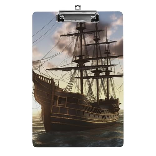 Acryl-Klemmbrett 32,5 x 21,6 cm, Piratenschiff, bedrucktes A4-Klemmbrett in Briefgröße, Kunststoff-Klemmbrett mit niedrigem Profil-Clip für Krankenschwestern, Lehrer, Büro- und Schulbedarf von JTREHY