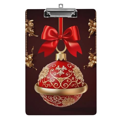 Acryl-Klemmbrett 32,5 x 21,6 cm, Weihnachtskugel mit goldener Glocke, bedruckt, A4, Briefgröße, Kunststoff-Klemmbrett mit niedrigem Profil-Clip für Krankenschwester, Lehrer, Büro und Schulbedarf von JTREHY