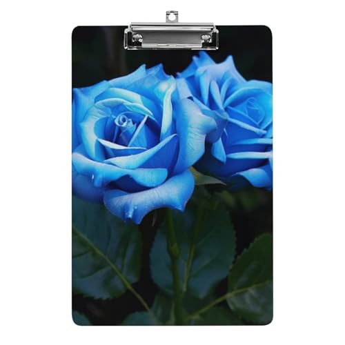 Acryl-Klemmbrett 32,5 x 21,6 cm, blaue Rosen-Blumen, bedruckt, A4-Klemmbrett, Kunststoff-Klemmbrett mit niedrigem Profil-Clip für Krankenschwestern, Lehrer, Büro- und Schulbedarf von JTREHY