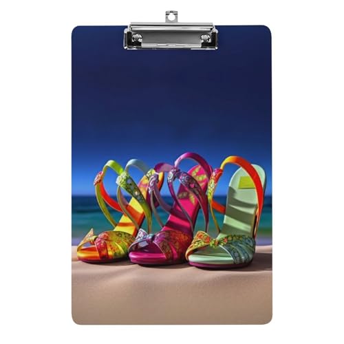 Acryl-Klemmbrett 32,5 x 21,6 cm, bunte Sandalen, Schuhe, bedruckt, A4-Klemmbrett, Kunststoff-Klemmbrett mit niedrigem Profil-Clip für Krankenschwester, Lehrer, Büro und Schulbedarf von JTREHY