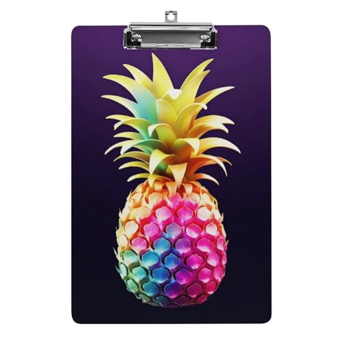 Acryl-Klemmbrett 32,5 x 21,6 cm, buntes Ananas-bedrucktes A4-Klemmbrett in Briefgröße, Kunststoff-Klemmbrett mit niedrigem Profil-Clip für Krankenschwestern, Lehrer, Büro- und Schulbedarf von JTREHY