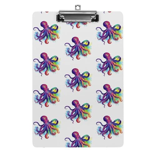 Acryl-Klemmbrett 32,5 x 21,6 cm, buntes Oktopus-Klemmbrett, A4-Klemmbrett, Kunststoff-Klemmbrett mit niedrigem Profil-Clip für Krankenschwester, Lehrer, Büro und Schulbedarf von JTREHY