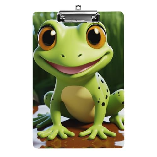 Acryl-Klemmbrett 32,5 x 21,6 cm, niedlicher Frosch, bedrucktes A4-Klemmbrett in Briefgröße, Kunststoff-Klemmbrett mit niedrigem Profil-Clip für Krankenschwester, Lehrer, Büro und Schulbedarf von JTREHY