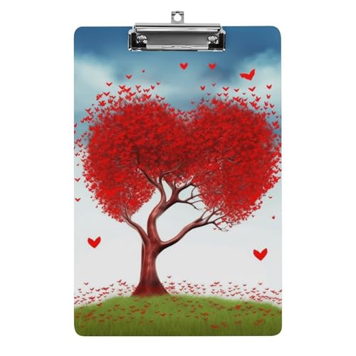 Acryl-Klemmbrett 32,5 x 21,6 cm, rotes Hart mit Baum, bedrucktes A4-Klemmbrett in Briefgröße, Kunststoff-Klemmbrett mit niedrigem Profil-Clip für Krankenschwestern, Lehrer, Büro- und Schulbedarf von JTREHY