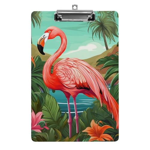 Acryl-Klemmbrett 32,5 x 21,6 cm, tropischer Flamingo-Druck, A4-Klemmbrett in Briefgröße, Kunststoff-Klemmbrett mit niedrigem Profil-Clip für Krankenschwestern, Lehrer, Büro- und Schulbedarf von JTREHY