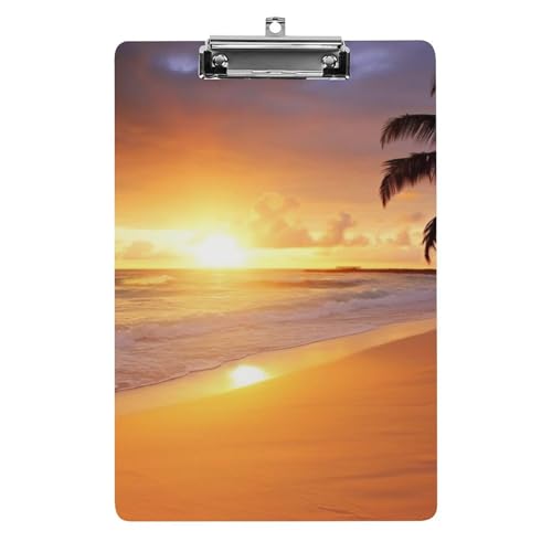 Acryl-Klemmbrett 32,5 x 21,6 cm, tropischer Strand, Sonnenuntergang, bedruckt, A4, Briefgröße, Kunststoff-Klemmbrett mit flachem Profil-Clip für Krankenschwestern, Lehrer, Büro- und Schulbedarf von JTREHY