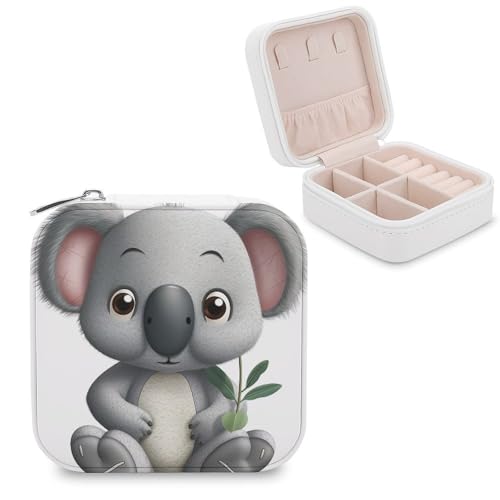 JTREHY Reise-Organizer-Boxen aus PU-Leder, Cartoon-Koala-Druck, klein, tragbar, für Organizer, Ringe, Anhänger, Ohrringe, Halsketten, Armbänder von JTREHY