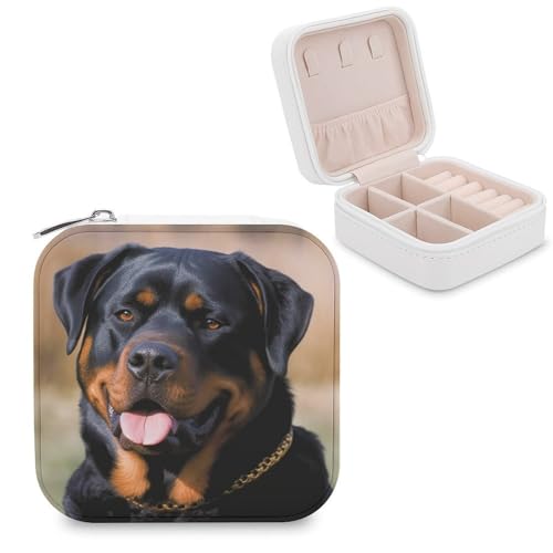 JTREHY Reise-Organizer-Boxen aus PU-Leder, Rottweiler-Hund, bedruckt, klein, tragbar, für Organizer, Ringe, Anhänger, Ohrringe, Halsketten, Armbänder von JTREHY