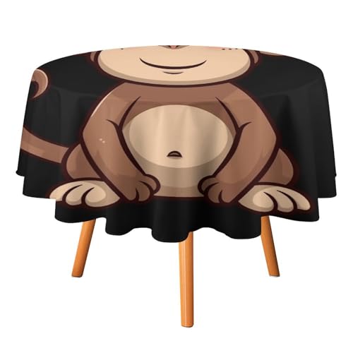 JTREHY Runde Tischdecke, 152,4 cm, Cartoon-Affe, bedruckt, Polyester, waschbar, Tischdecken für den Außenbereich, für Esszimmer, Küche, Hochzeit, Partys usw von JTREHY