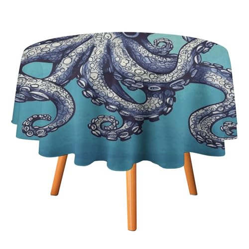 JTREHY Runde Tischdecke, 152,4 cm, Oktopus-Design, bedruckt, Polyester, waschbar, Tischdecken für den Außenbereich, für Esszimmer, Küche, Hochzeit, Partys usw von JTREHY