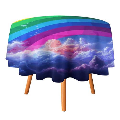 JTREHY Runde Tischdecke, 152,4 cm, Regenbogen-Druck, Polyester, waschbar, Tischdecke für den Außenbereich, für Esszimmer, Küche, Hochzeit, Partys usw von JTREHY