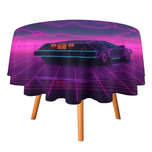 JTREHY Runde Tischdecke, 152,4 cm, Retrowave-Bilder, bedruckt, Polyester, waschbar, Tischdecke für den Außenbereich, für Esszimmer, Küche, Hochzeit, Partys usw von JTREHY