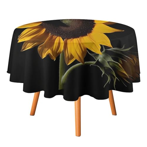 JTREHY Runde Tischdecke, 152,4 cm, Sonnenblumen-Hintergrund, bedruckt, Polyester, waschbar, Tischdecken für den Außenbereich, für Esszimmer, Küche, Hochzeit, Partys usw von JTREHY