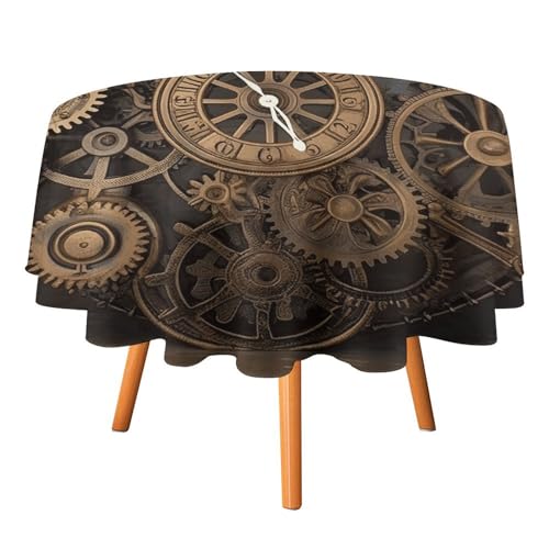 JTREHY Runde Tischdecke, 152,4 cm, Steampunk-Zahnrad-Uhr, bedruckt, Polyester, waschbar, Tischdecken für den Außenbereich, für Esszimmer, Küche, Hochzeit, Partys usw von JTREHY