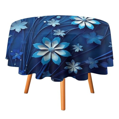 JTREHY Runde Tischdecke, 152,4 cm, blaue Mini-Blume, Wirbelmuster, Polyester, waschbar, Tischdecken für den Außenbereich, für Esszimmer, Küche, Hochzeit, Partys usw von JTREHY