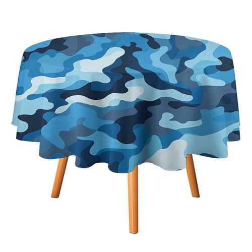 JTREHY Runde Tischdecke, 152,4 cm, blaues Camouflage-Muster, bedruckt, Polyester, waschbar, Tischdecken für den Außenbereich, für Esszimmer, Küche, Hochzeit, Partys usw von JTREHY