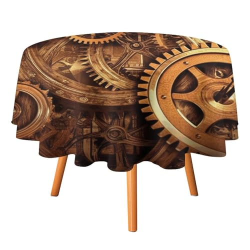 JTREHY Runde Tischdecke, 152,4 cm, coole Steampunk-Zahnräder, bedruckt, Polyester, waschbar, Tischdecke für den Außenbereich, für Esszimmer, Küche, Hochzeit, Partys usw von JTREHY