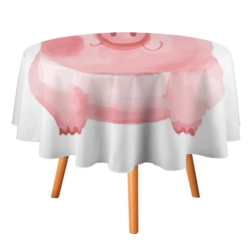 JTREHY Runde Tischdecke, 152,4 cm, niedliches rosa Schwein, bedruckt, Polyester, waschbar, Tischdecke für den Außenbereich, für Esszimmer, Küche, Hochzeit, Partys usw von JTREHY