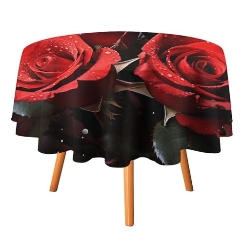 JTREHY Runde Tischdecke, 152,4 cm, romantische rote Rosen, bedruckt, Polyester, waschbar, Tischdecken für den Außenbereich, für Esszimmer, Küche, Hochzeit, Partys usw von JTREHY