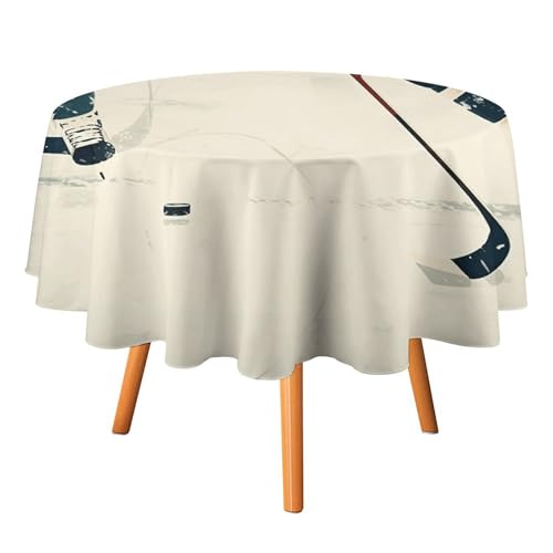 JTREHY Runde Tischdecke, Eishockey-Muster, bedruckt, Polyester, waschbar, Tischdecken für den Außenbereich, für Esszimmer, Küche, Hochzeit, Partys usw von JTREHY