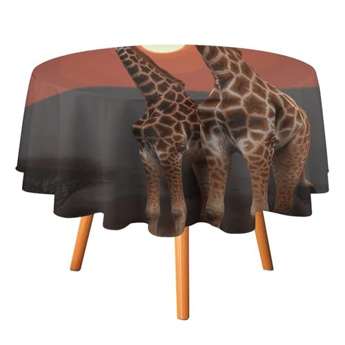 JTREHY Runde Tischdecke, Giraffe bei Sonnenuntergang, bedruckt, Polyester, waschbar, Tischdecken für den Außenbereich, für Esszimmer, Küche, Hochzeit, Partys usw von JTREHY