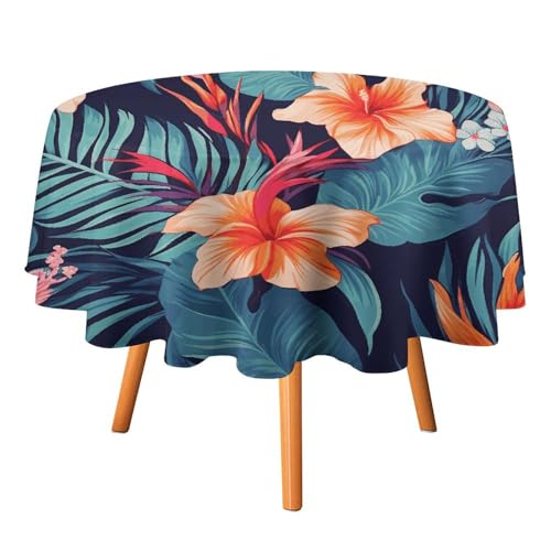 JTREHY Runde Tischdecke, Hawaii, tropische Blume, bedruckt, Polyester, waschbar, Tischdecken für den Außenbereich, für Esszimmer, Küche, Hochzeit, Partys usw von JTREHY