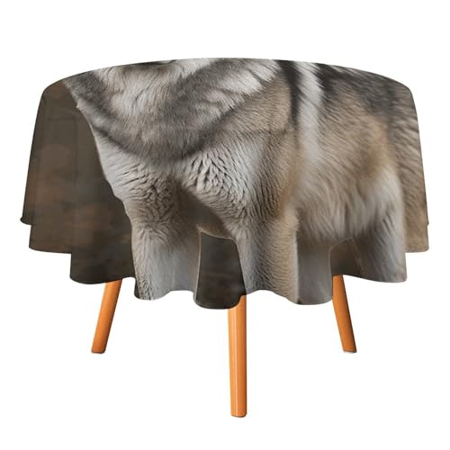 JTREHY Runde Tischdecke, Wildgrauer Wolf, bedruckt, Polyester, waschbar, Tischdecken für den Außenbereich, für Esszimmer, Küche, Hochzeit, Partys usw von JTREHY