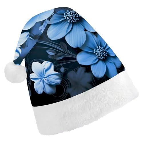 JTREHY Weihnachtsmütze, blaue Blumen bedruckt, Neujahrsdekoration, Hüte, Erwachsene, Männer, Frauen, Weihnachtsmützen für Weihnachten, Neujahr, Party, Kopfbedeckung von JTREHY