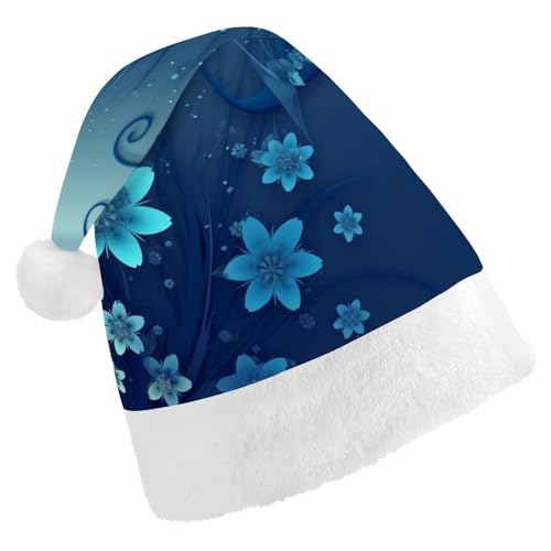 JTREHY Weihnachtsmütze, blaue Mini-Blumen-Wirbel-Druck, Neujahrsdekoration, Hüte, Erwachsene, Männer, Frauen, Weihnachtsmützen für Weihnachten, Neujahr, Party, Kopfbedeckung von JTREHY