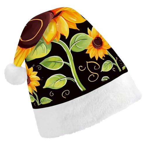 JTREHY Weihnachtsmütze, niedlicher Sonnenblumen-Druck, Neujahrsdekoration, Hüte, Erwachsene, Männer, Frauen, Weihnachtsmützen für Weihnachten, Neujahr, Party, Kopfbedeckung von JTREHY