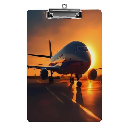 Klemmbretter im A4-Format in Briefgröße, Flugzeug bei Sonnenuntergang, Acryl-Klemmbretter, Acryl-Klemmbrett mit niedrigem Profil-Clip für Damen und Herren von JTREWBV