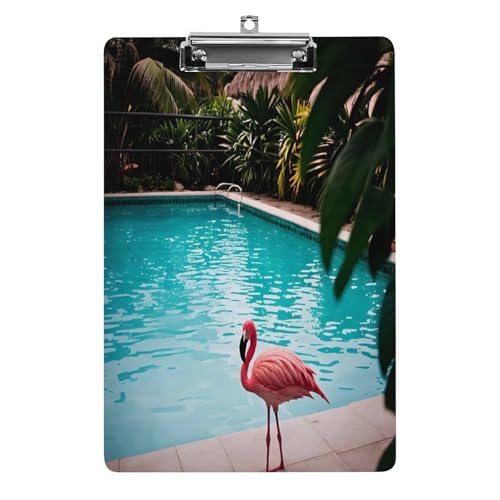 Klemmbretter im A4-Format mit Flamingo- und Schwimmbad-Druck, Acryl-Klemmbretter, Acryl-Klemmbrett mit niedrigem Profil-Clip für Damen und Herren von JTREWBV