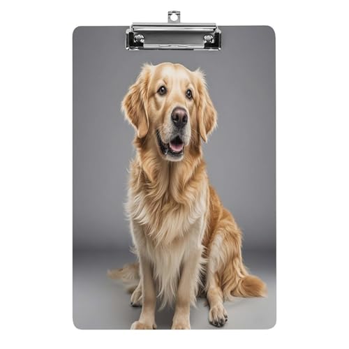 Klemmbretter im A4-Format mit Golden Retriever-Druck, Acryl-Klemmbretter, Acryl-Klemmbrett mit niedrigem Profil-Clip für Damen und Herren von JTREWBV