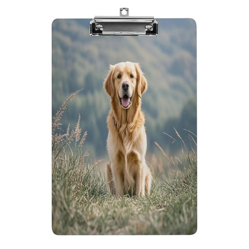 Klemmbretter im A4-Format mit goldenem Retriever-Hunde-Druck, Acryl-Klemmbretter mit niedrigem Profil-Clip für Männer und Frauen von JTREWBV