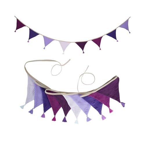 JTZYM 1–6 Set 15,58 x 13 cm violette Wimpelflaggen mit Quasten, langlebig, mehrfarbige Stoff-Wimpelkette für Geburtstag, Hochzeit, Festival, Heimdekoration von JTZYM