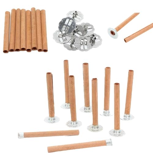 JTZYM 10 Stück 120/60 mm zylindrische Kerzendochte aus natürlichem Holz für Sojaherstellung, Kerzen, DIY-Kit mit Metallständer aus Eisen von JTZYM