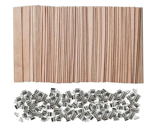 JTZYM 100 Sets 50–150 mm große Holzdochte zur Kerzenherstellung mit Metalldochthalter, rauchfreie Soja-Kerzendochte, knisternde Holzdochte von JTZYM