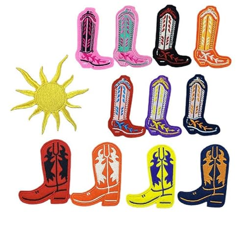 JTZYM 12 Stück/Set 80 x 50 mm kleine Schuhe, Sonnen-Stickerei-Patches für Kleidung, zum Aufbügeln, Applikationen, Patches, Abzeichen, Stickerei-Patches, lustig für Kleidung von JTZYM