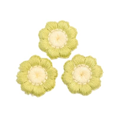 JTZYM 30 Stück 2 cm kleine Sonnenblumen, handgefertigte Häkelapplikationen, Häkelblumen, kleine Stickerei-Aufnäher, Bügelapplikationen für Kleidung von JTZYM