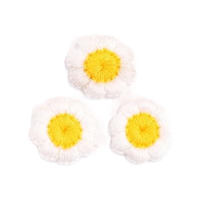 JTZYM 30 Stück 2 cm kleine Sonnenblumen, handgefertigte Häkelapplikationen, Häkelblumen, kleine Stickerei-Aufnäher, Bügelapplikationen für Kleidung von JTZYM