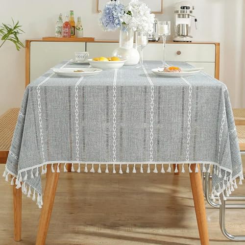 JTZYM 60 ~ 300 cm Baumwoll-Leinen-Tischdecken, knitterfrei, Jacquard-Tischdecke mit Quasten, rechteckig, für drinnen und draußen, Esstischabdeckung von JTZYM