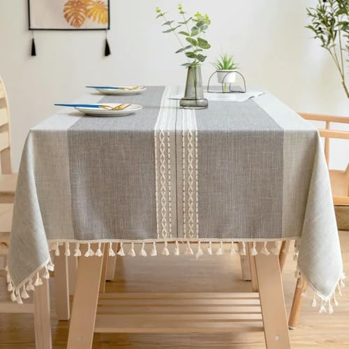 JTZYM 60 ~ 300 cm Baumwoll-Leinen-Tischdecken, knitterfrei, Jacquard-Tischdecke mit Quasten, rechteckig, für drinnen und draußen, Esstischabdeckung von JTZYM