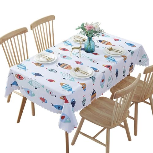 JTZYM PVC-Tischdecken, 90–250 cm, abwischbar, rechteckig, blumig, für quadratische Tische, Zuhause, Esstisch, Weiß von JTZYM
