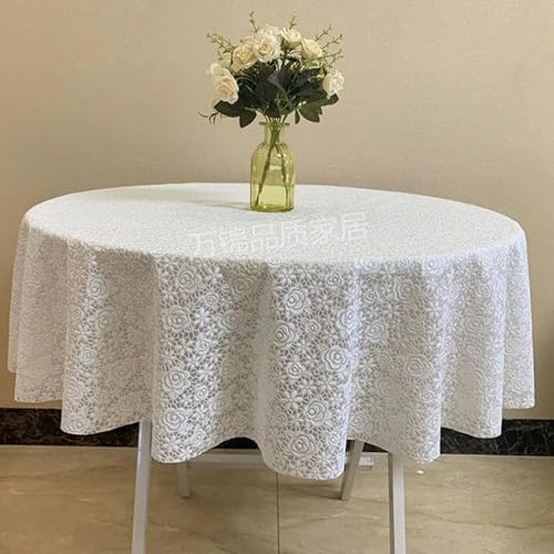 JTZYM Runde PVC-Tischdecke mit Spitzenblumen, Durchmesser 80–130 cm, abwischbar, PVC-Tischdecke, runder Tisch für runde Tische, Zuhause, Esstisch von JTZYM