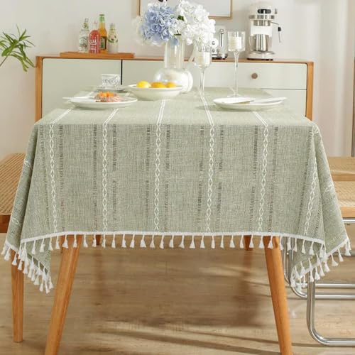 JTZYM Tischdecke aus Baumwollleinen, knitterfrei, verblasst nicht, Jacquard-Tischdecke, Quasten, rechteckig, für drinnen und draußen, 60 ~ 300 cm von JTZYM