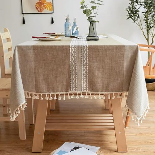 JTZYM Tischdecke aus Baumwollleinen, knitterfrei, verblasst nicht, Jacquard-Tischdecke, Quasten, rechteckig, für drinnen und draußen, 60 ~ 300 cm von JTZYM