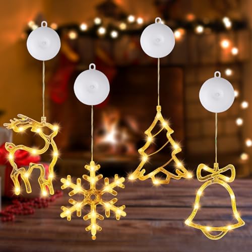 JTgugu 10 LED Weihnachtsbeleuchtung 4 Stück Warmweiß Lichterkette Fenster Weihnachtsdeko Fensterlichter mit Saugnapf Weihnachten Lichter für Weihnachtsfeier Balkon Party Fest Hochzeit Fenster Deko von JTgugu